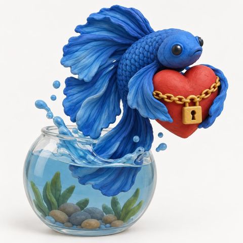 Clay style: a betta fish chaining up a heart